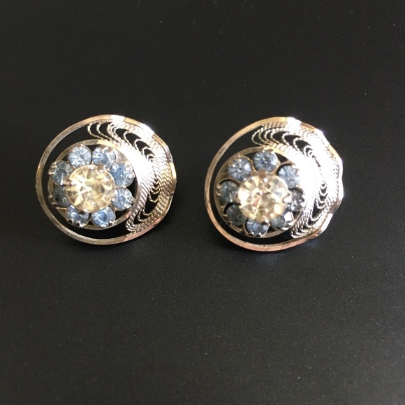 STAR ART Sterling Silver Rhinestone Clip On Earrings - Picture 1 of 3